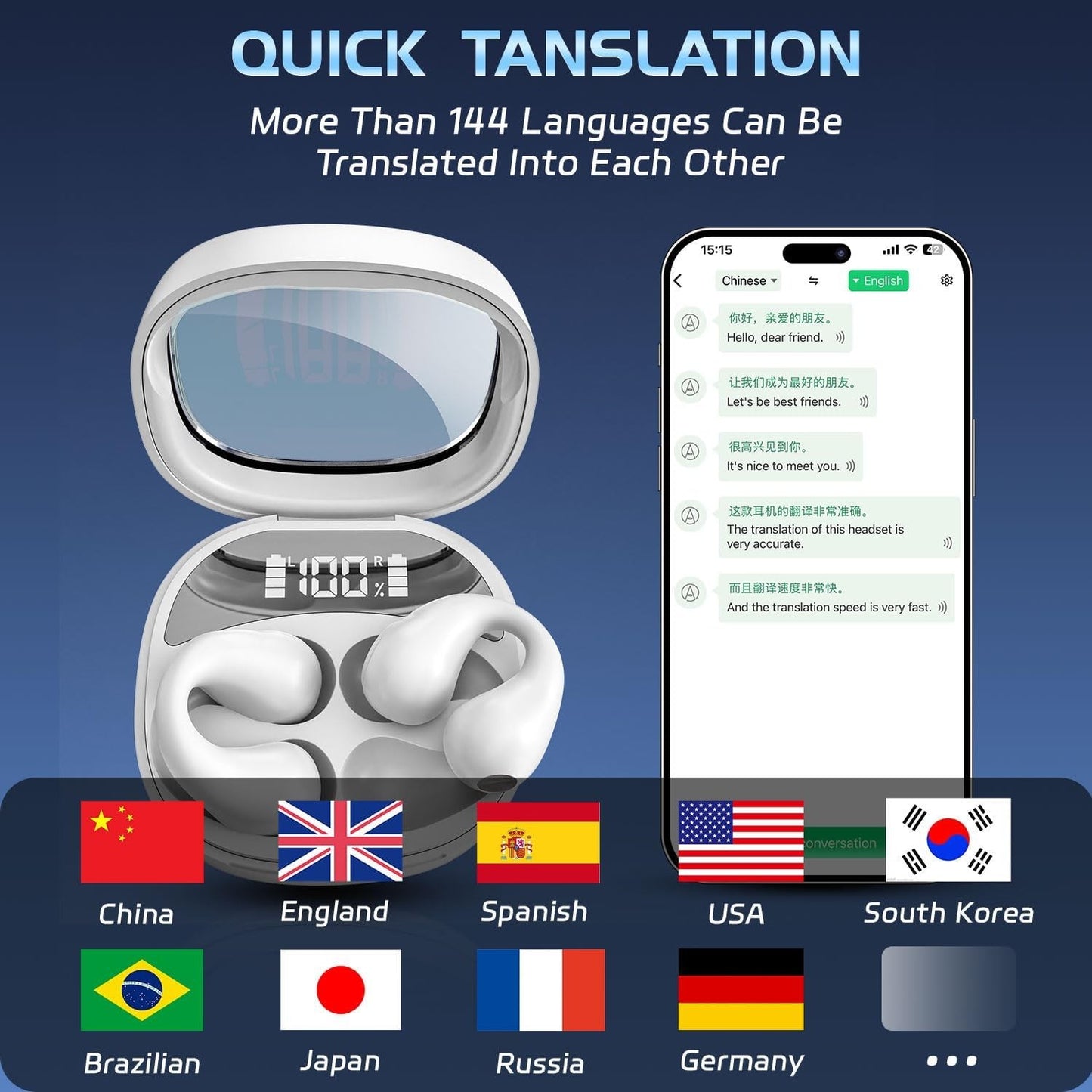 Audífonos Traductor De 144 Idiomas Inglés Español Auriculares Traducción De